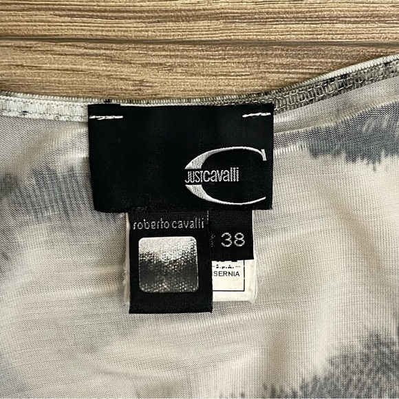 Roberto Cavalli Just Cavalli Black & White Print Wrap Mini Dress - Picture 6 of 11